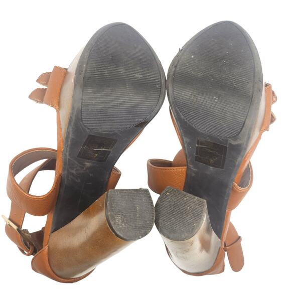 Bebe Y2k Heels Womens 7 Platform Chunky Strappy Peep Toe Brown Vintage 2000s - Picture 10 of 11